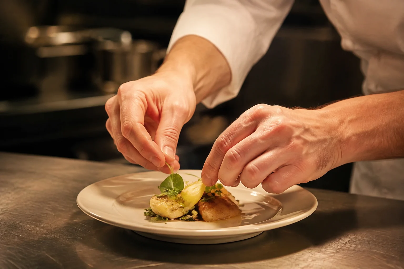 Chef plating in the kitchen
